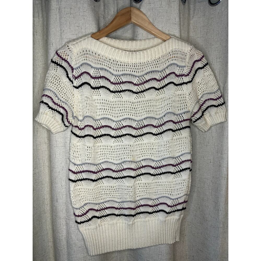 Women's Vintage 80's Boatneck  Short Sleeve Knit Sweater
